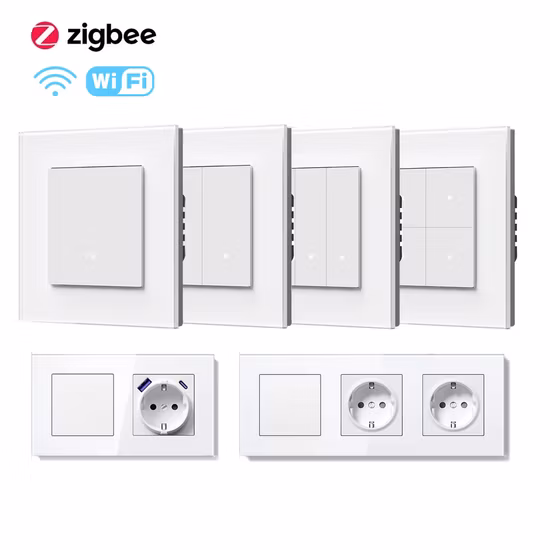 Tuya Smart Switch Zigbee WiFi Wall Switch Touch Glass Panel Switch Light Switch